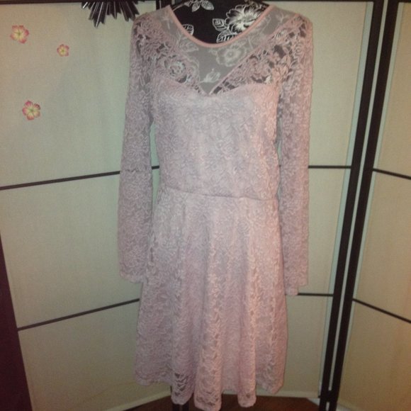 Pinup Style Baby Pink Lace & Mesh A-Line Dress - Picture 3 of 14